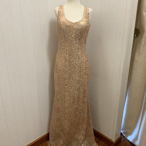 Bari Jay Sequins Gown Floral Gold